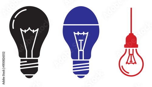 Light bulb illustrations in different colors