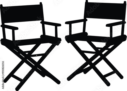 Pair of black director chairs side by side symbolizing filmmaking production and creative industry readiness for action