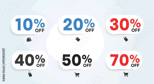 Set of 6 discount offer tags vector with shopping carts