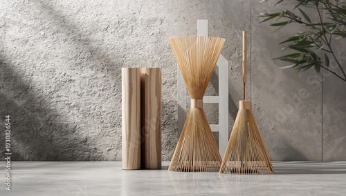 Decorative Items Made of Wood and Bamboo in a Bright Indoor Space on a Sunny Day