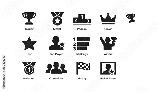 Achievement icons: trophies, medals, and winner symbols