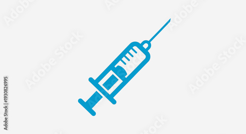 A blue graphic icon of a medical syringe filled with liquid, ready for injection or vaccination, on a plain white background.