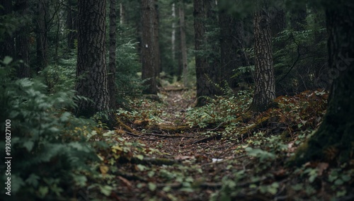 Trail in a Forest With Tall Trees and Fallen Leaves During Daytime