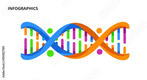 Colorful illustration of two intertwined DNA double helix structures representing genetics and molecular biology concepts.