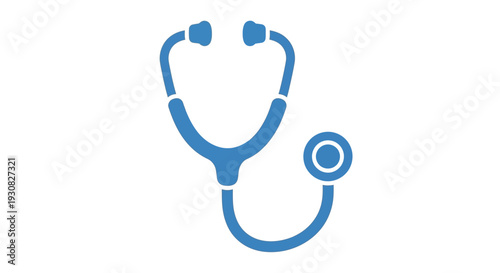 A simple blue icon of a stethoscope, a medical instrument used for listening to internal sounds of the body, on a plain white background.