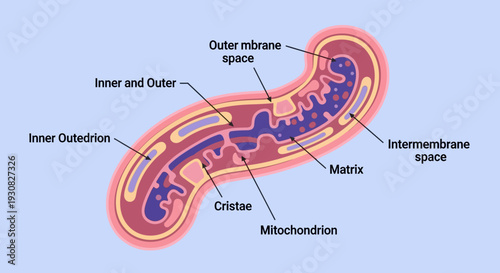 Diagram illustrating the intricate structure of a mitochondrion, highlighting its outer and inner membranes, cristae, intermembrane space, and matrix.