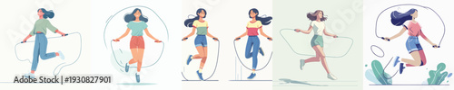 Vector Illustration of a Woman Jumping Rope