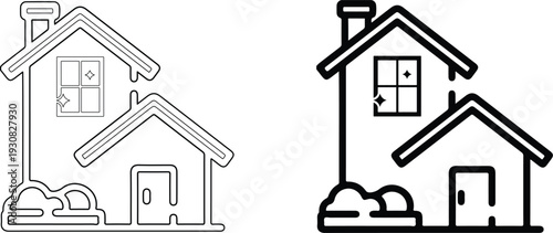 Two stylized houses with clean windows and chimney home building architecture