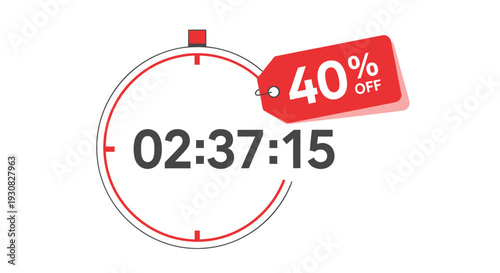 Countdown Timer with 40% Off Sale Tag Vector