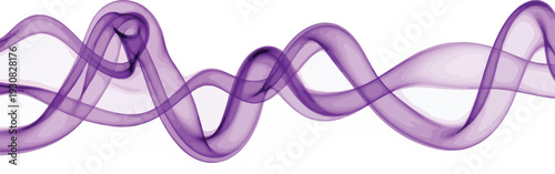 Purple smoke gracefully undulates in a waveform pattern against a white.