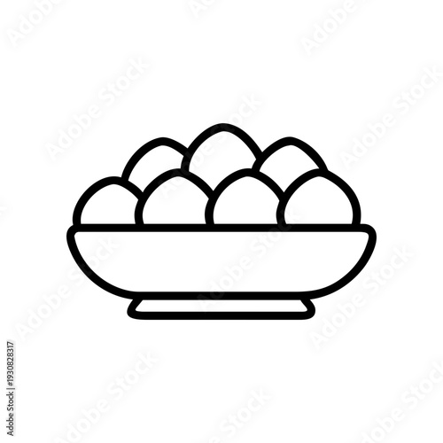 A stylized illustration of a basket filled with round fruits resembling dumplings or buns