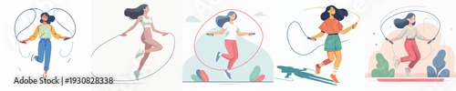 Vector Illustration of a Woman Jumping Rope