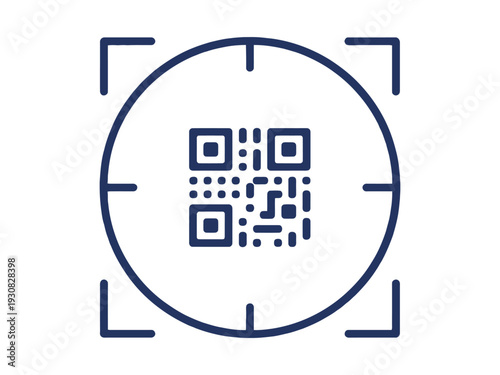 Blue QR Code Scanner Icon with Circle and Corner Brackets on White Background