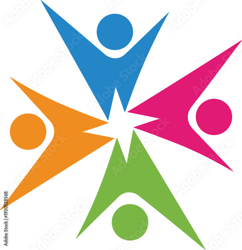 Teamwork and community abstract vector illustration, colorful human figures in circular unity symbolizing diversity, collaboration, and inclusivity - flat vector illustration