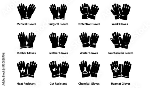Diverse glove types: medical, work, protective, leather, and more