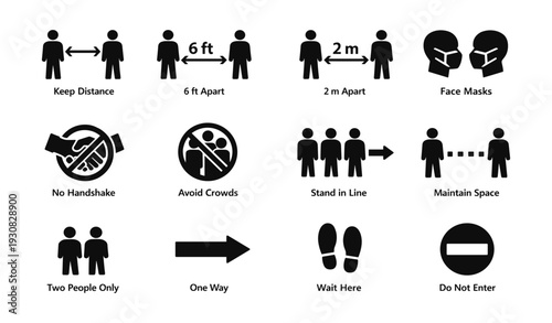 Social distancing guidelines: keep distance, wear masks, avoid crowds