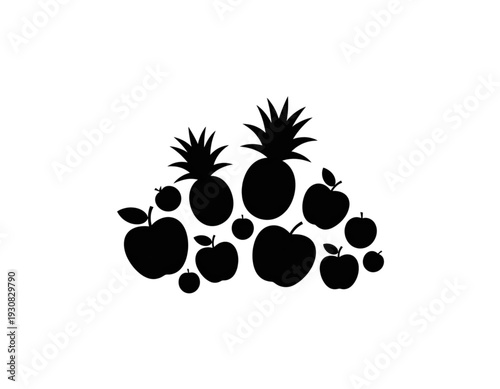 Assorted tropical fruits arranged in a playful, stylized cluster isolated on transparent background