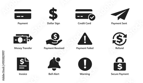 Finance icons: payment, credit card, transfer, refund symbols collection