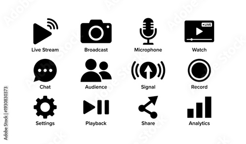 Live broadcast icons for streaming and recording platforms