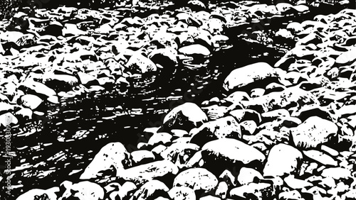 Rocky riverbed with flowing water and smooth stones in natural outdoor environment