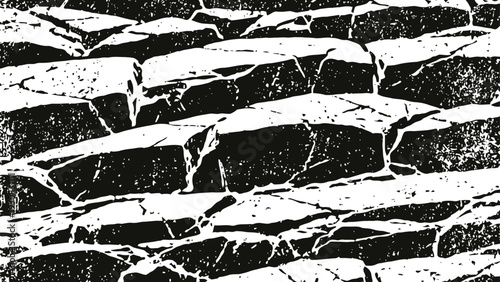 Black and white cracked stone texture background rough rocky surface with natural fractures detail close up