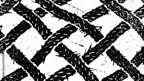 Black and white rope texture pattern overlapping braided cords design background grunge nautical surface detail