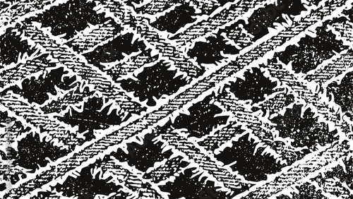 Close up of textured tire tread pattern with intricate diagonal grooves and blocks