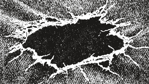 Cracked asphalt surface with deep hole, damaged road texture with broken concrete, urban wear and tear illustration