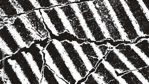 Black and white cracked tire track texture with diagonal pattern for grunge background