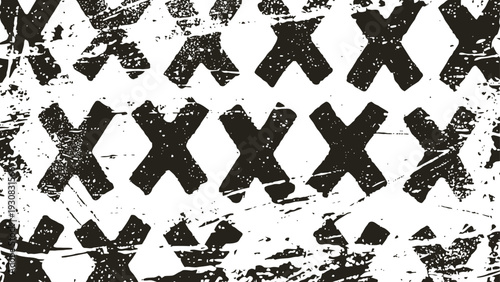 Grunge black x letters pattern on white background distressed overlay texture with scratched scratches and ink stains for design