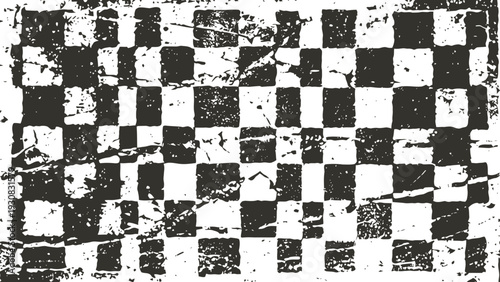 Grunge black and white checkered pattern with rough textured distressed design background
