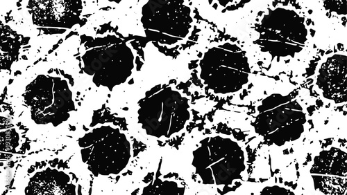 Abstract black and white ink blot pattern with textured organic shapes and scattered splatters