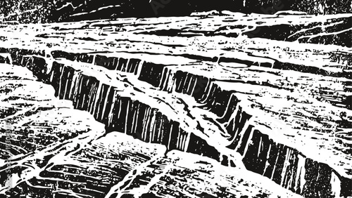 Fissure in earth crust with layered rock formation, geological fault line pattern
