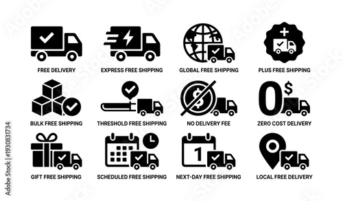 Free shipping icons collection: express, global, local, bulk, and more