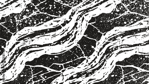 Abstract black and white marble texture pattern with organic veins and cracks for design background