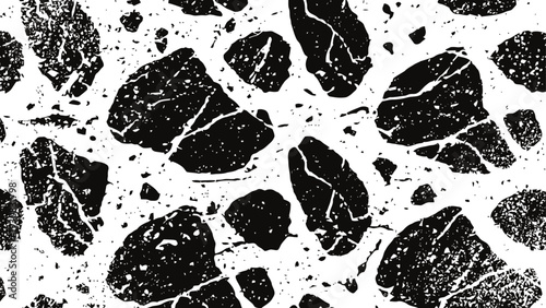 Black and white terrazzo pattern with irregular stone fragments and modern textured design
