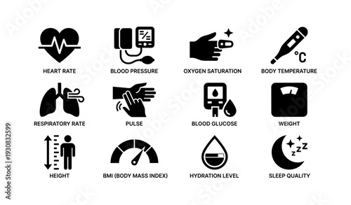 Healthcare icons: vital signs and health monitoring symbols set