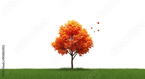 Vibrant Orange Tree with Falling Leaves.