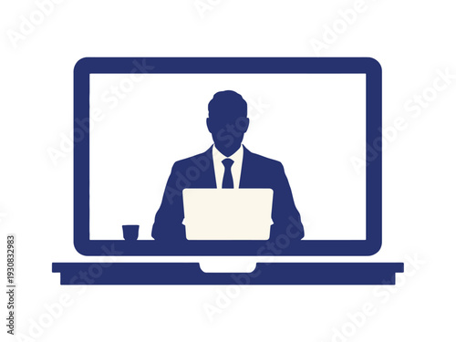 Businessman working on laptop computer screen illustration