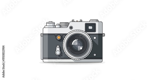 Vintage Style Camera Front View Illustration.