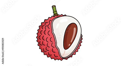 Illustration of a ripe lychee fruit cut in half.