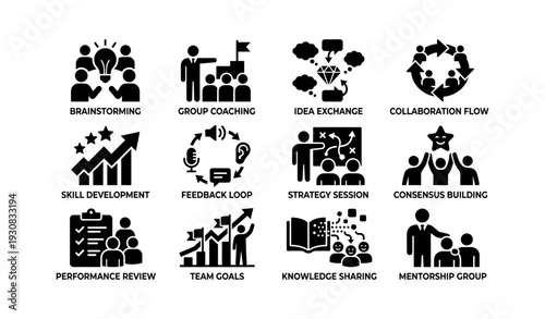 Team collaboration icons for skill development and strategy