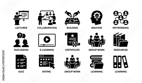 Icon set illustrating various learning and collaboration concepts