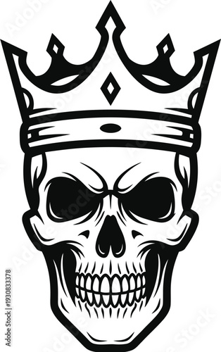 Skull wearing a royal crown symbolizes mortality, power, and ultimate.