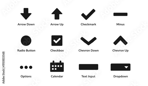 Ui icons set: arrows, checkmarks, buttons, options, calendar, input