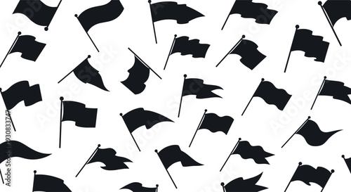 Black Flag Silhouette Vector Set, Featuring Waving Banners, Pennants, And Wind Indicators, Isolated Solid Icons, For Sports And Success Design