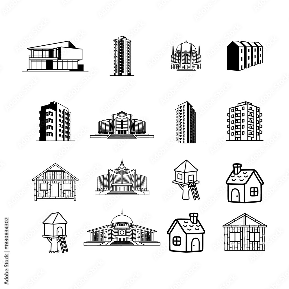 Fototapeta premium Various building icons isolated on white background