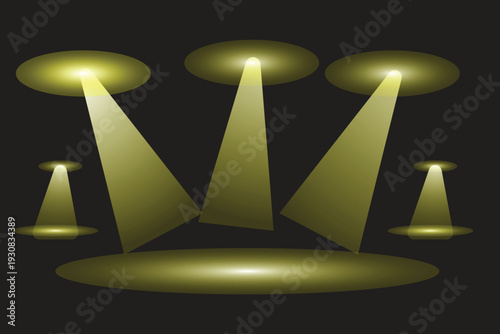 Spotlights shining on a dark stage isolated on transparent background