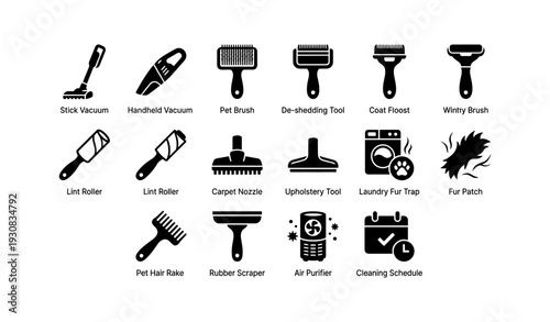 Household cleaning and pet care tools set for efficient home maintenance