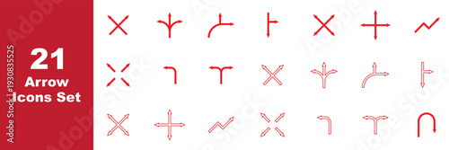 21 Thin Line Directional Arrow Icons Outline Vector Set. Arrow icon set, arrow cursor. Arrows big black set icons. Arrow vector collection. Arrow. Cursor. Mordern simple arrows. Vector illustration.